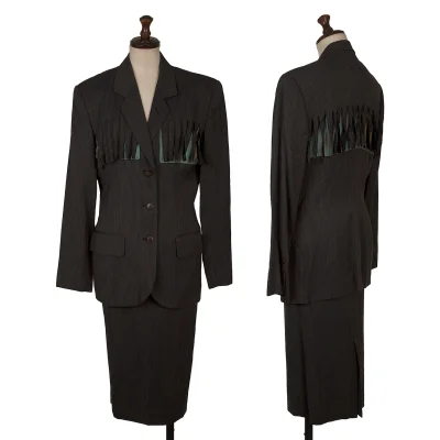 Jean Paul GAULTIER FEMME Cutting Fringe Striped Jacket & Skirt