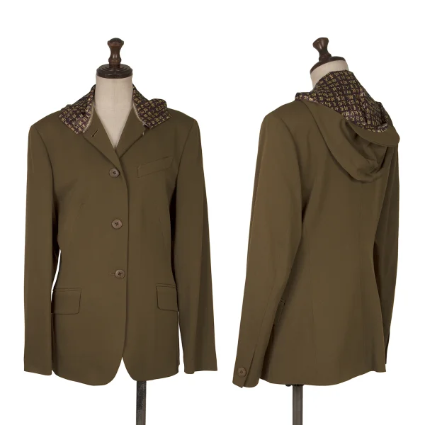 Jean Paul GAULTIER FEMME Kanji Print Lining Detachable Hood Jacket Khaki 40 K-172086_001