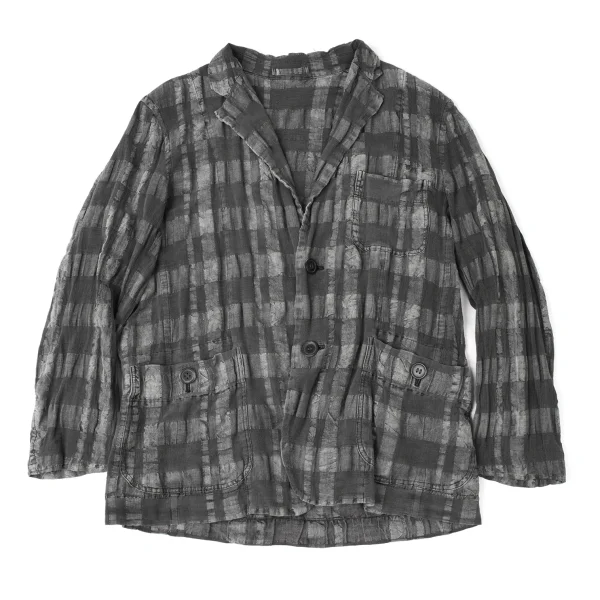 ISSEY MIYAKE MEN Linen Cotton Checked Jacket Charcoal 2 K-172102_001