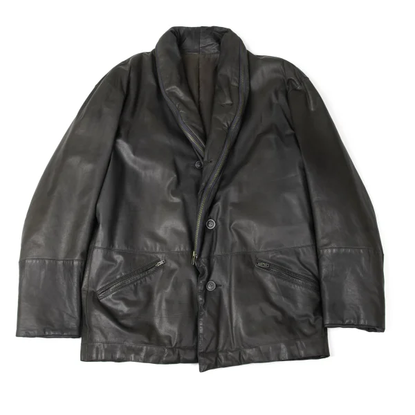 ISSEY MIYAKE MEN Leather Zip Shawl Collar Jacket Charcoal M K-172105_001