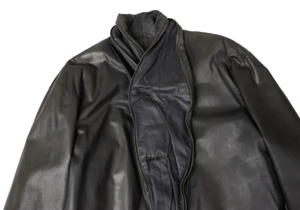 ISSEY MIYAKE MEN Leather Zip Shawl Collar Jacket K-172105_005