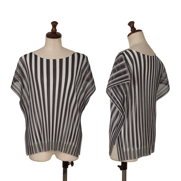 PLEATS PLEASE Pleats Stripe Layered Top White,Black 3 K-172109_001