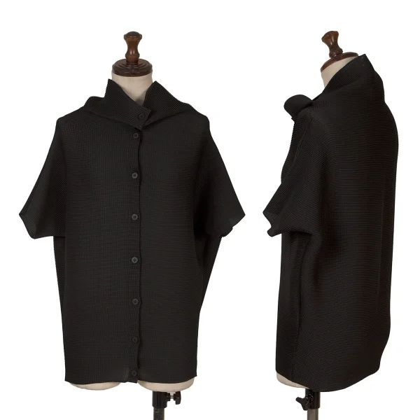 Unbranded me Stretch Pleats Short Sleeves Shirt Black  K-172118_001