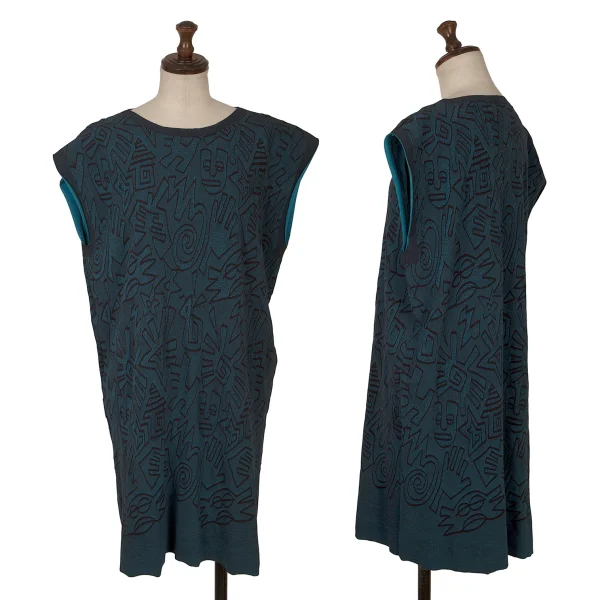 ISSEY MIYAKE me A-POC INSIDE Pattern Jacquard Sleeveless Tunic Turquoise Free K-172119_001
