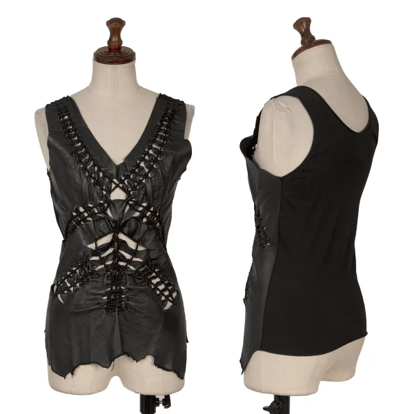 Jean Paul GAULTIER FEMME Lace Up Leather Tanktop Black 40 K-172167_001