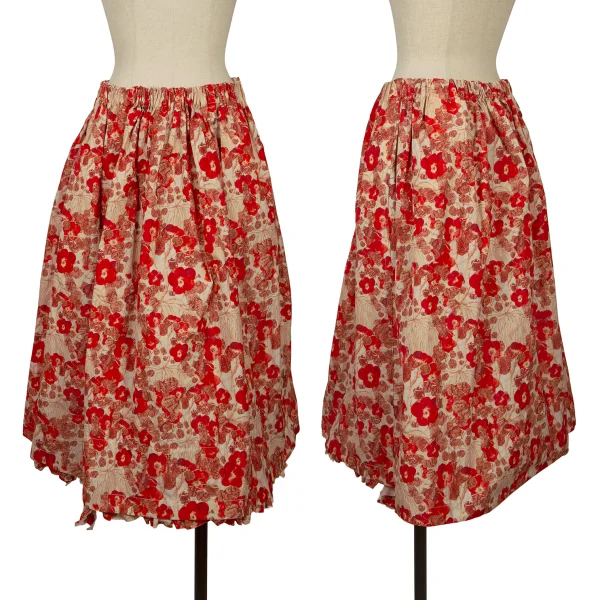 tao Fumi Imamura Floral Printed Frill Hem Skirt Red S-M K-172181_001