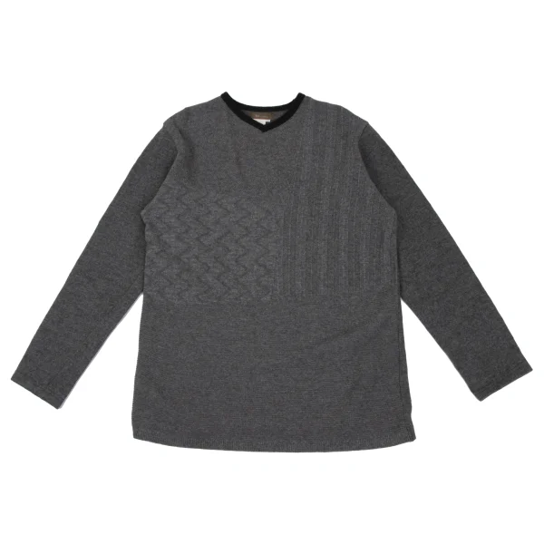 Y's for men Textured V-Neck Knit Top Grey 3 K-172192_001
