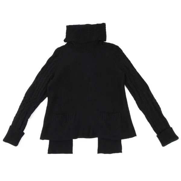 Yohji Yamamoto NOIR Wool Blend Patch Pocket Turtleneck Cable Knit Sweater K-172194_002