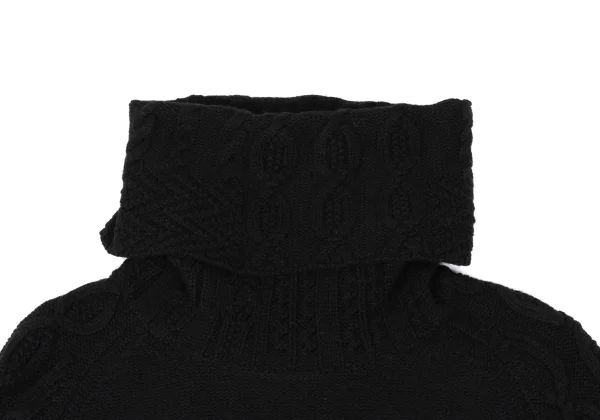 Yohji Yamamoto NOIR Wool Blend Patch Pocket Turtleneck Cable Knit Sweater K-172194_003