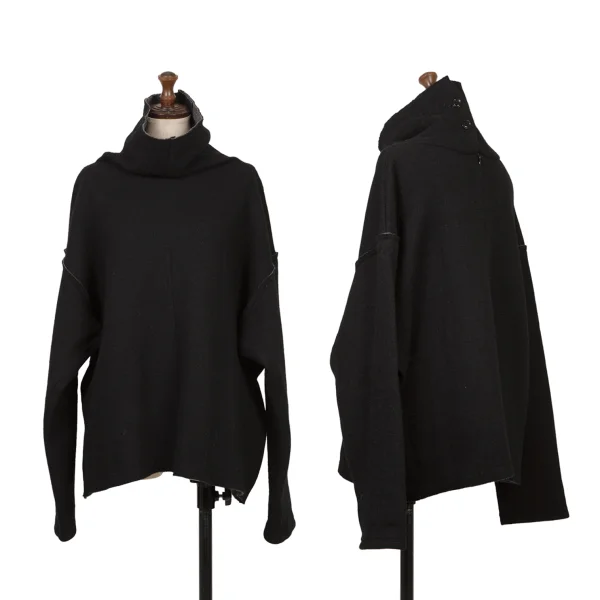 Y's Wool Blend Button Neck Knit Sweater Black 1 K-172195_001
