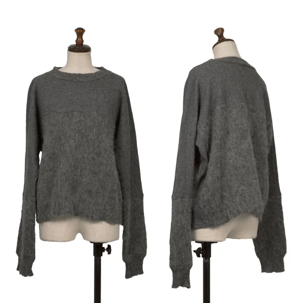 Y's Alpaca Blend Wool Brushed Switching Knit Top Grey 2 K-172196_001