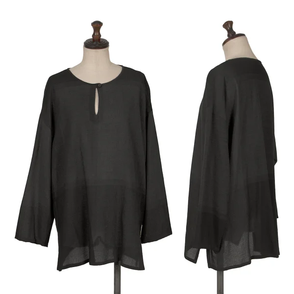 ISSEY MIYAKE PERMANENTE Wool Checker Skipper Sheer Top Charcoal M K-172277_001