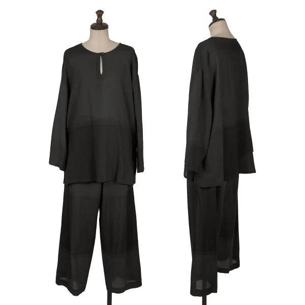 ISSEY MIYAKE PERMANENTE Wool Checker Sheer Top & Pants Charcoal M K-172279_001