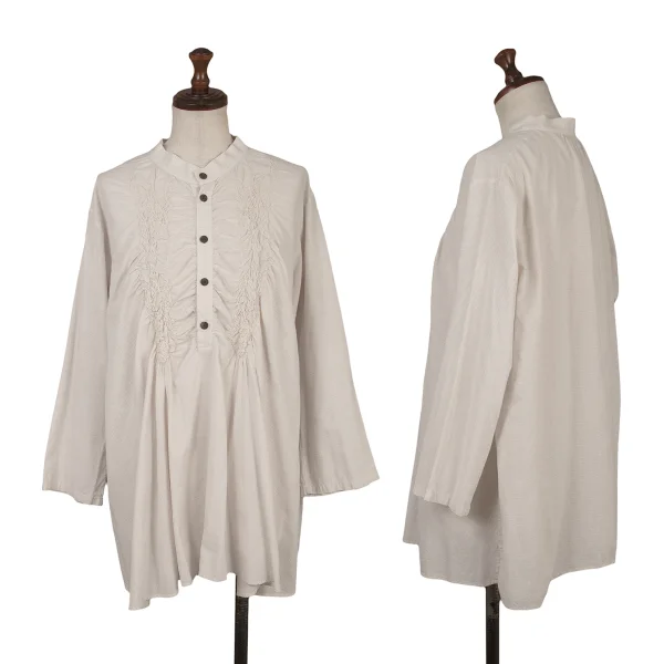 Plantation Shirred Striped Pullover Blouse Beige M K-172280_001