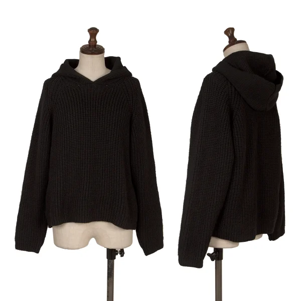 Y's Low Gauge Wool Hooded Knit Sweater Black S-M K-172286_001
