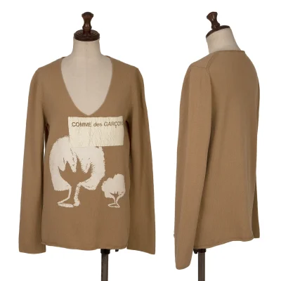 COMME des GARCONS Logo Print Wool V-neck Knit Sweater