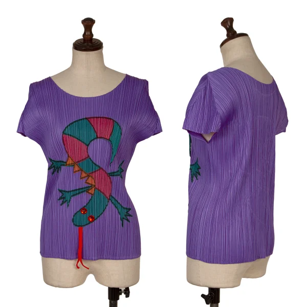 PLEATS PLEASE Pleated Lizard Patch Short-sleeved Top Purple 4 K-172297_001