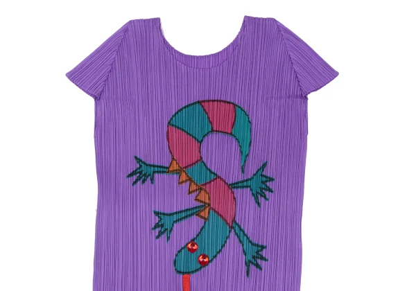 PLEATS PLEASE Pleated Lizard Patch Short-sleeved Top K-172297_003