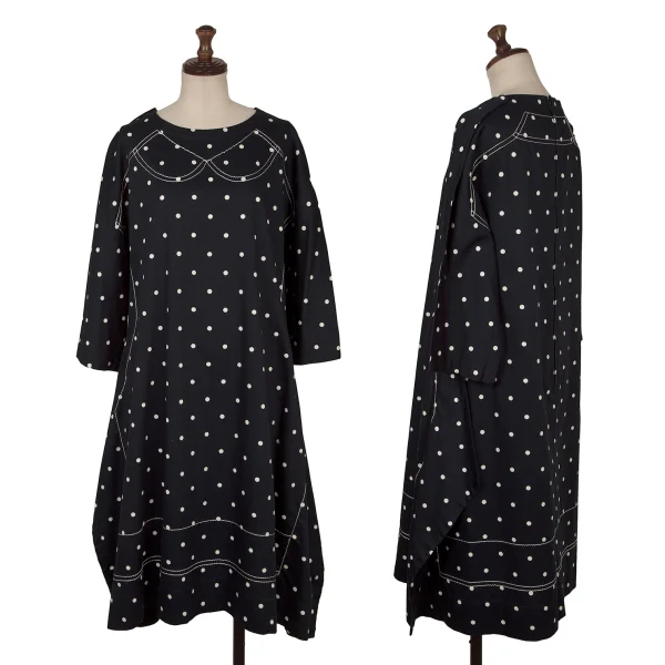 COMME des GARCONS Trompe-l'œil Stitch Dot Print 2D Dress Navy,White S K-172304_001