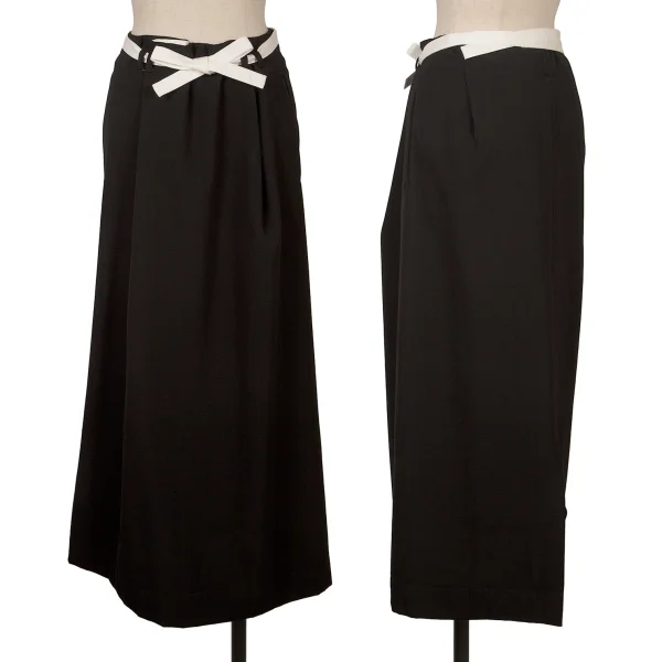 Y's Belt Design Wool Skirt Black,White 3 K-172307_001