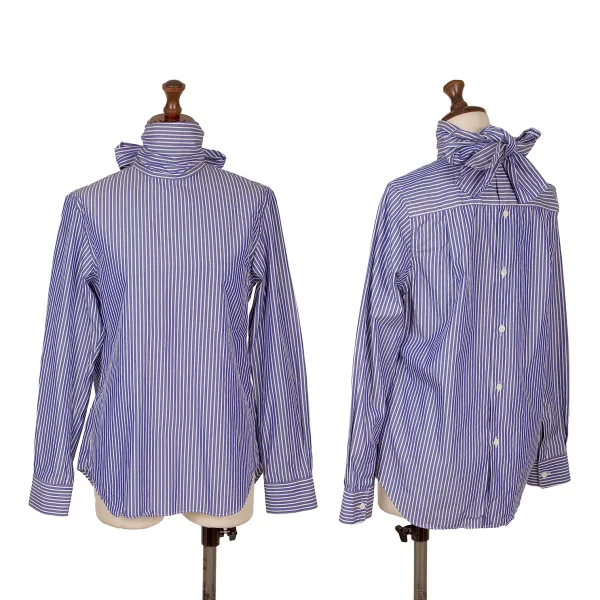COMME des GARCONS Back Opening Shawl Collar Striped Shirt Blue,White S K-172311_001