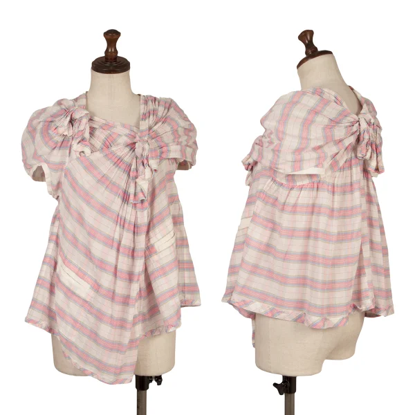 tricot COMME des GARCONS Knot Design Check Sleeveless Blouse Pink,Blue,White S K-172312_001