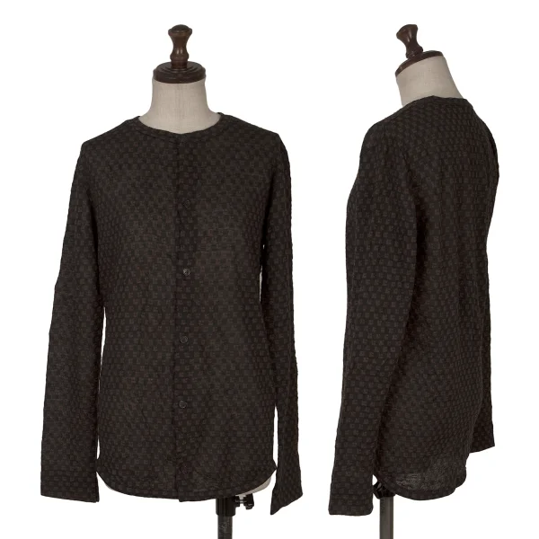 Y's Checker Woven Knit Cardigan Brown,Black 3 K-172333_001