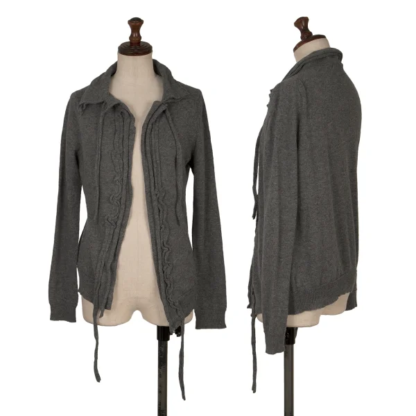 Y's Wool Strap Design Knit Cardigan Grey 3 K-172334_001