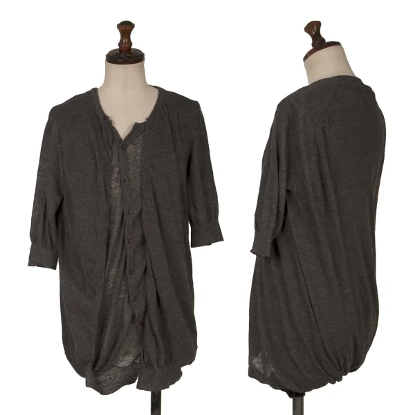 Y's Cotton Blended Half Sleeve Cardigan Charcoal 3 K-172335_001