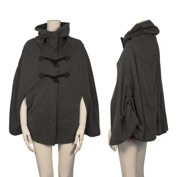 A.T ATSURO TAYAMA High Neck Side Gather Toggle Button Poncho Jacket Grey 38 K-172345_001