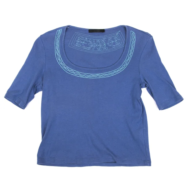 gigli Embroidery Design Open-Neck T-Shirt Blue XS-S K-172347_001