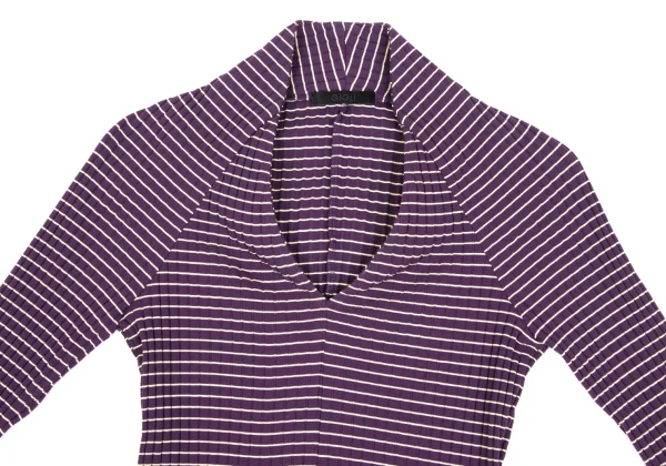 gigli Nylon V-neck Striped Rib Knit Top K-172348_003