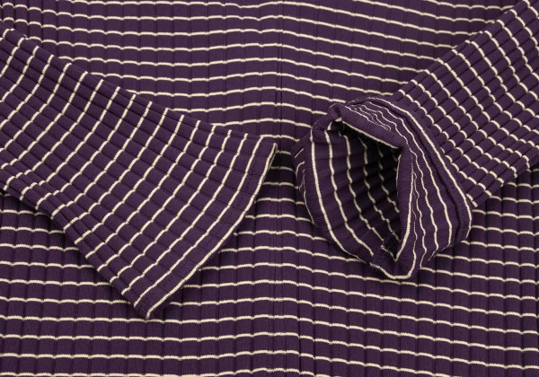 gigli Nylon V-neck Striped Rib Knit Top K-172348_006