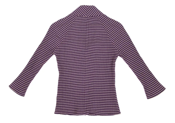 gigli Nylon V-neck Striped Rib Knit Top K-172348_010