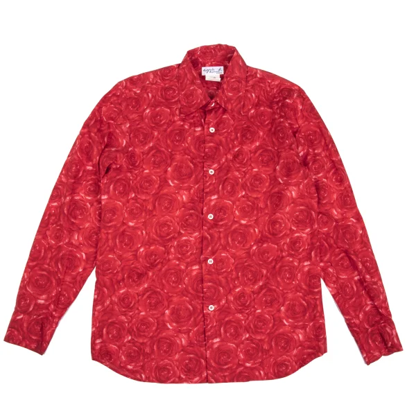 agnes.b homme Rose Print Cotton Shirt Red 38 K-172366_001