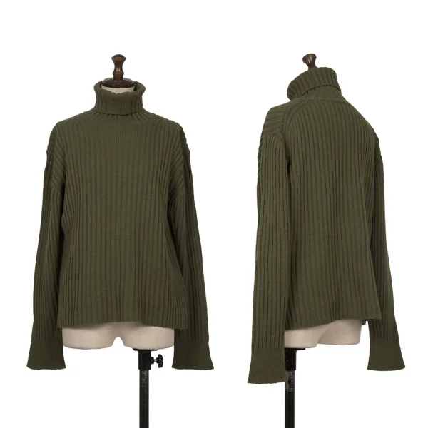 ISSEY MIYAKE Wool Turtleneck Knit Sweater Khaki 3 K-172369_001