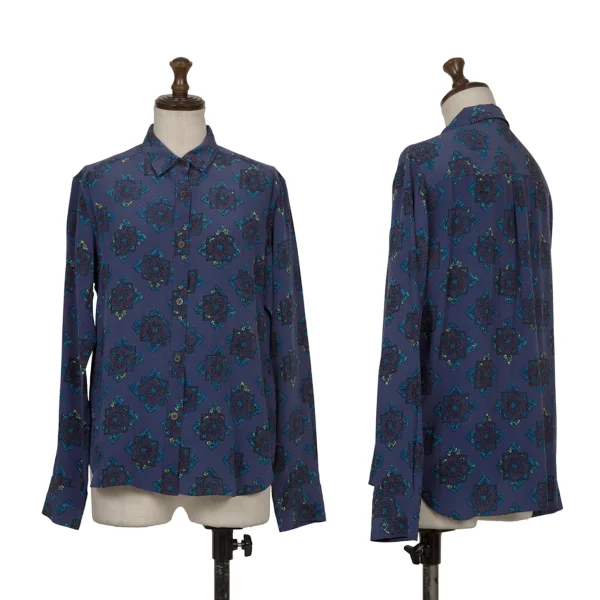 SOULEIADO Ethnic Printed Silk Shirt Blue 36 K-172411_001