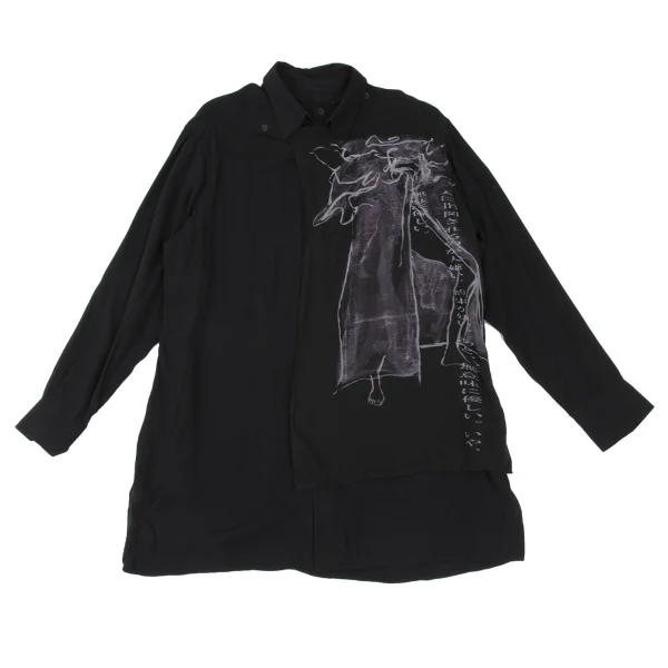 BLACK Scandal Yohji Yamamoto Rayon Message Print Shirt Black 2 K-172436_001