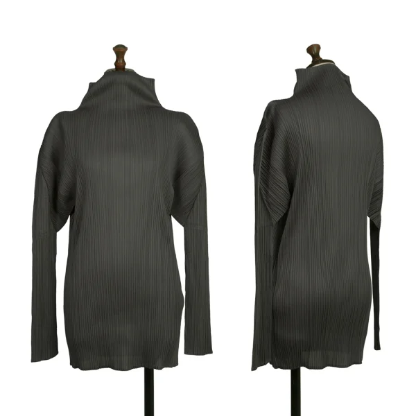 PLEATS PLEASE Pleated High-neck Long Sleeve Top Grey 4 K-172448_001