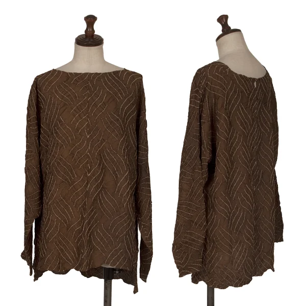 ASHA BY MDS Silk Shirred Design T-shirt Brown S-M K-172452_001