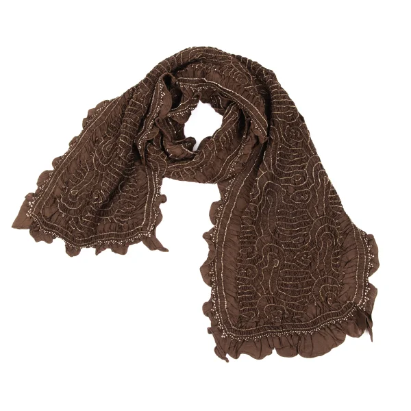 ASHA BY MDS Silk Shirred Design Stole Brown  K-172453_001