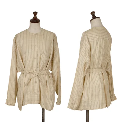 ASHA BY MDS Cotton Stripe Patch No Collar Shirt