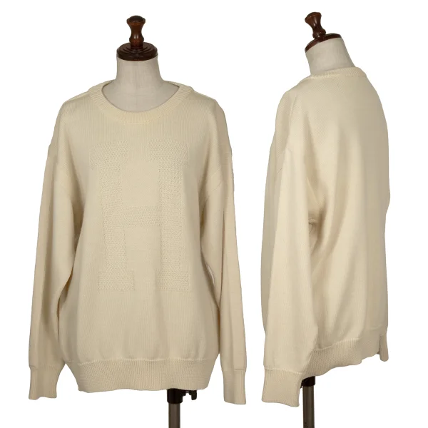 HERMES H Logo Pattern Knit Sweater Beige S K-172466_001