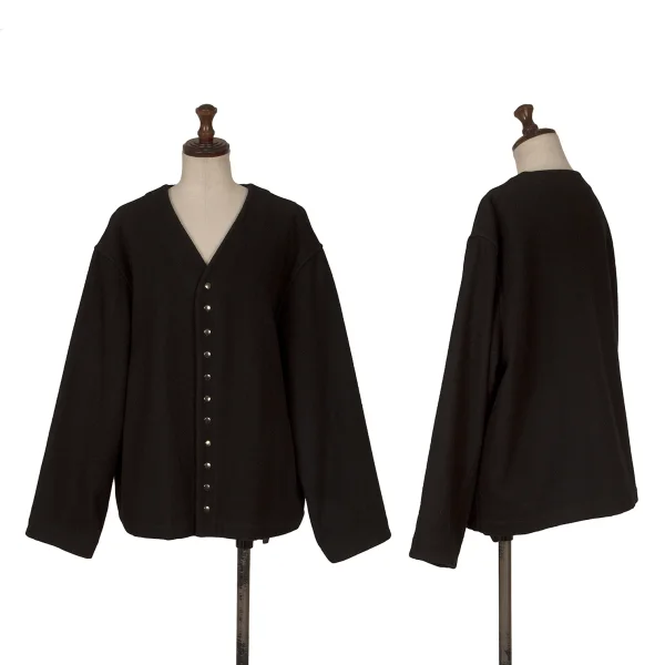Y's Wool Blend Snap Collarless Jacket Black S-M K-172468_001