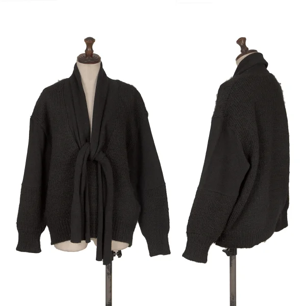 Yohji Yamamoto×THE GINZA STORY Sleeve Re-knitting Stole Neck Knit Sweater Black S-M K-172469_001