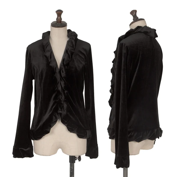 NARACAMICIE Ruffled Velour Blouse Black 2 K-172475_001