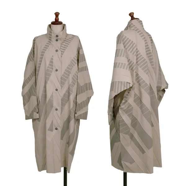 PLEATS PLEASE Pleated Stripe Spring Coat Mocha,Khaki 2 K-172480_001