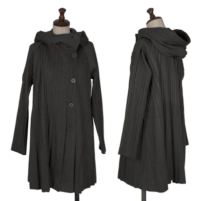 PLEATS PLEASE Poly Cotton Pleats Short Hooded Coat