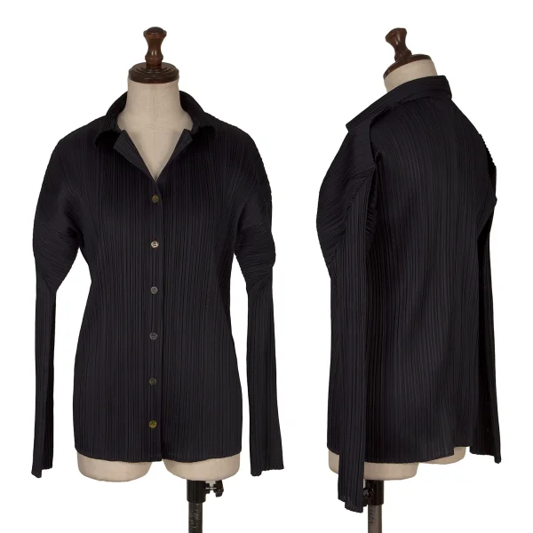 PLEATS PLEASE Pleats Open Collar Shirt Navy 3 K-172487_001