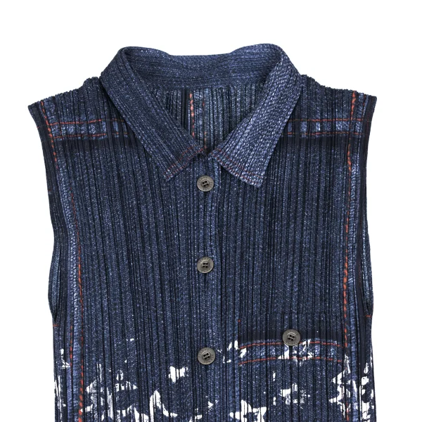 PLEATS PLEASE Denim Transfer Print Sleeveless Shirt K-172492_003